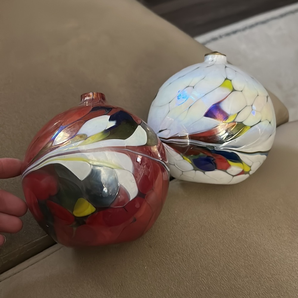 Beautiful iridescent hand blown glass oil lamp